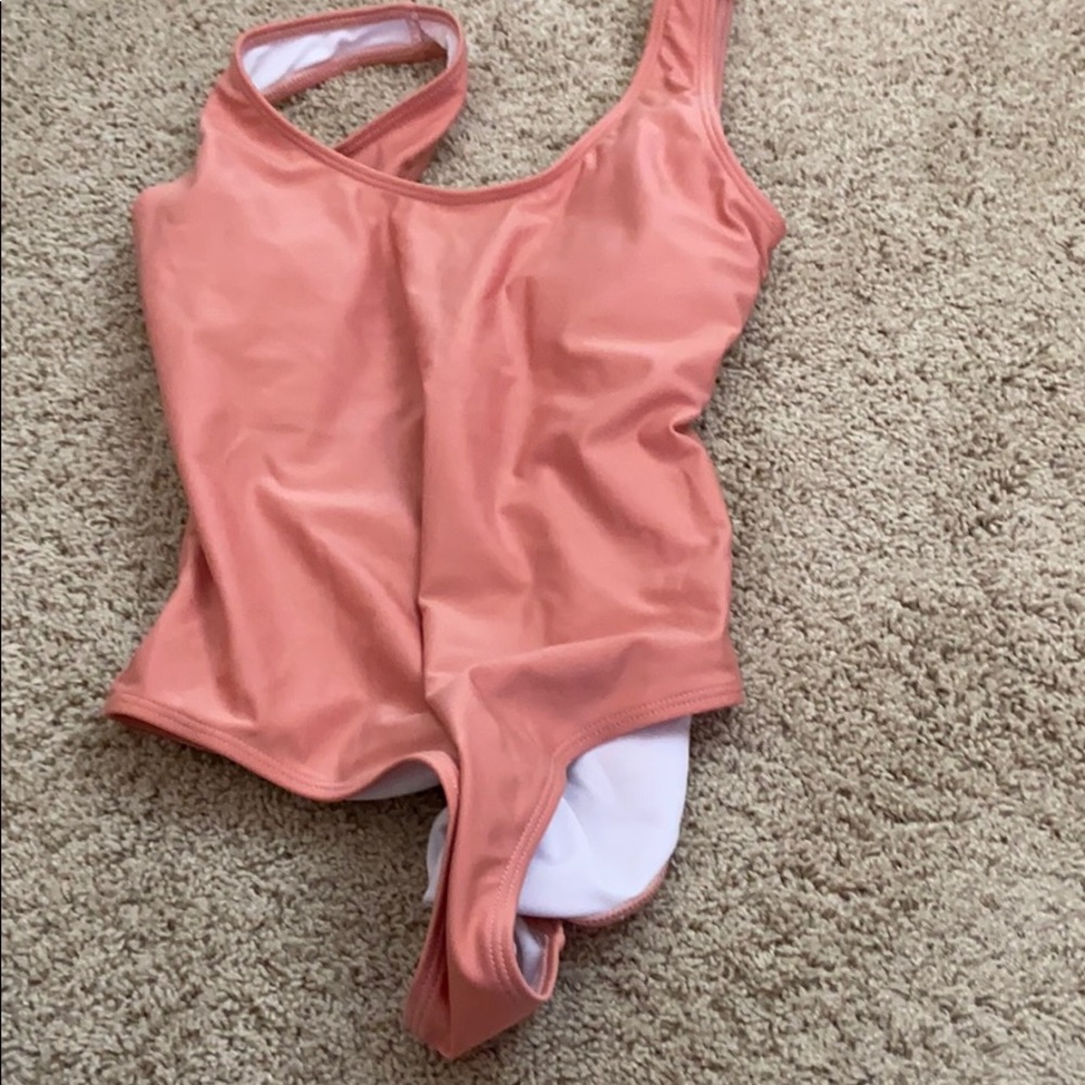 blush coral pink swimsuit open back bodysuit